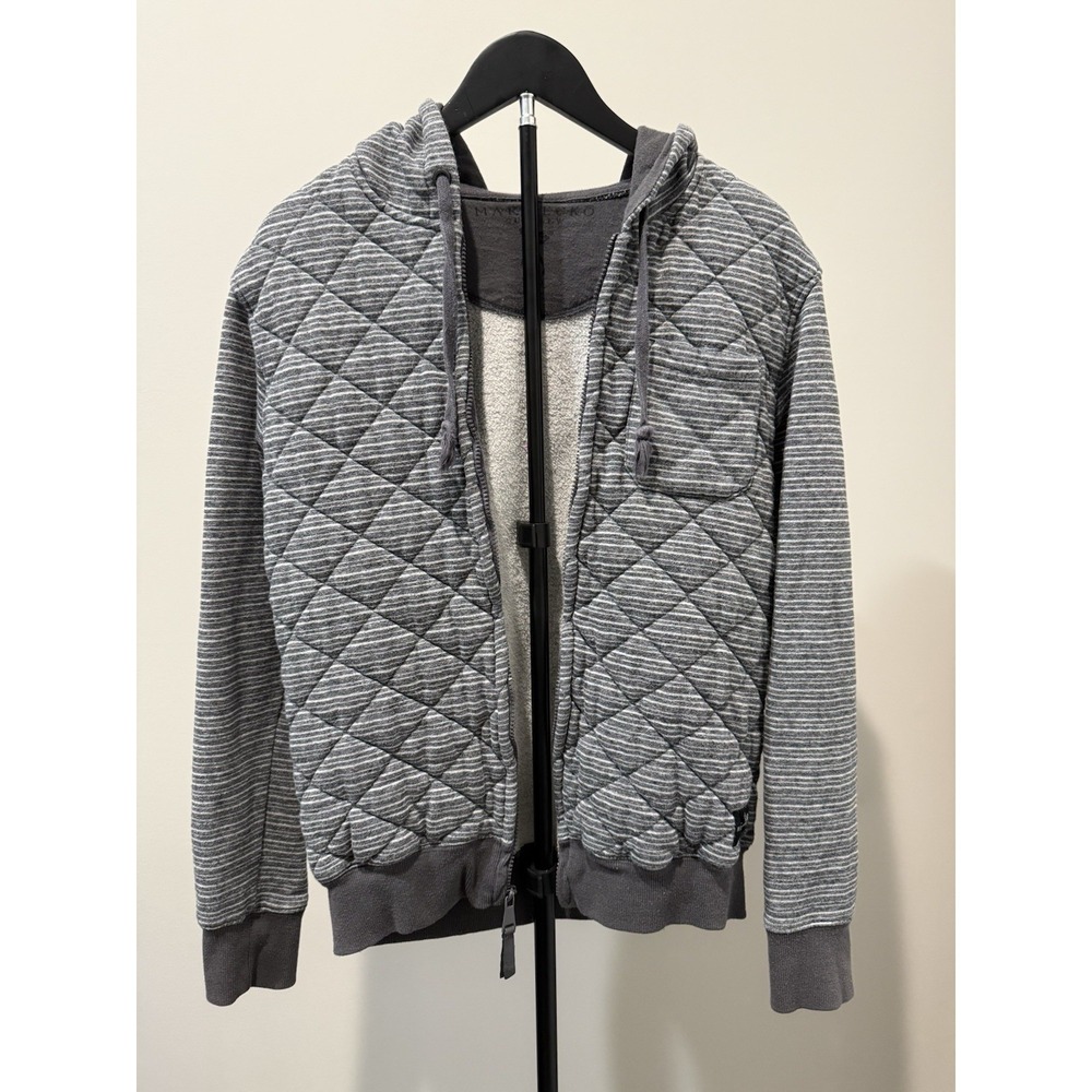 Marc Ecko Cut &‎ Sew Quilted Hoodie Jacket Gray Full Zip Sherpa Lined Size S